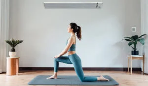 Home hot yoga studio with white infrared heater and smart in line thermostat