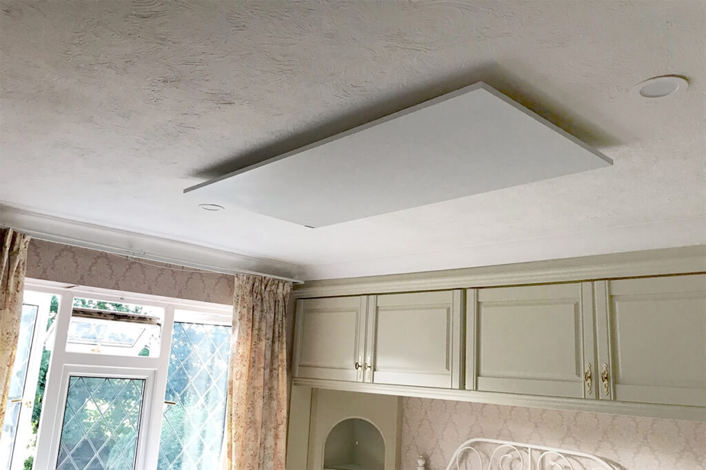 Ceiling mounted infrared panels creating healthier heating and interior